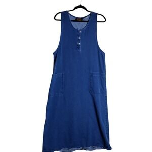 Directives Womens Blue Denim Henley Midi Jumper Dress Pockets Size M RN 51965